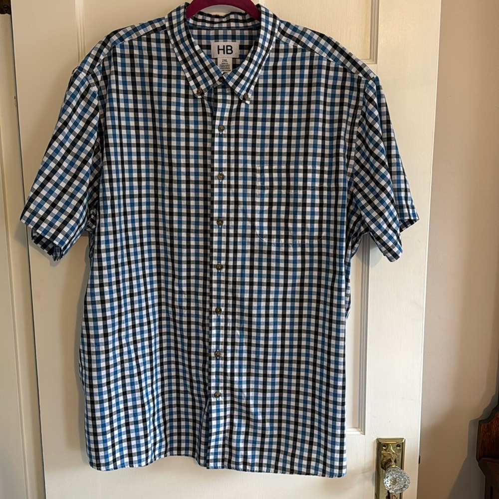 😎HB blue/black/white check short sleeves sleeved shirt. Size 2XL.